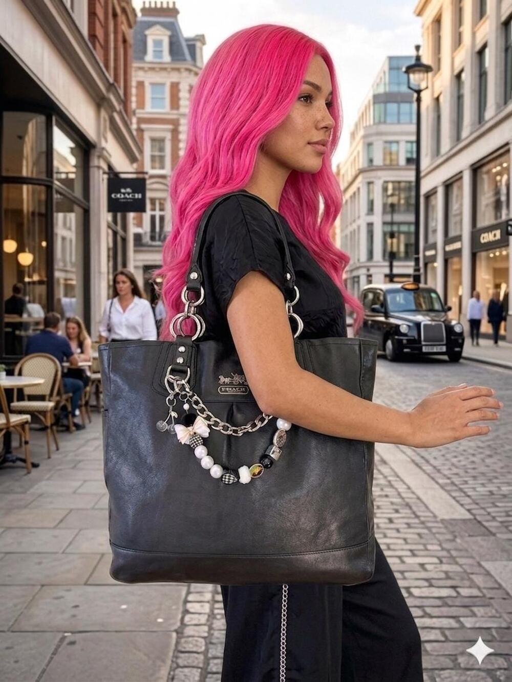 Coach Madison Julianne Black Leather Magazine Tote Handbag 13582